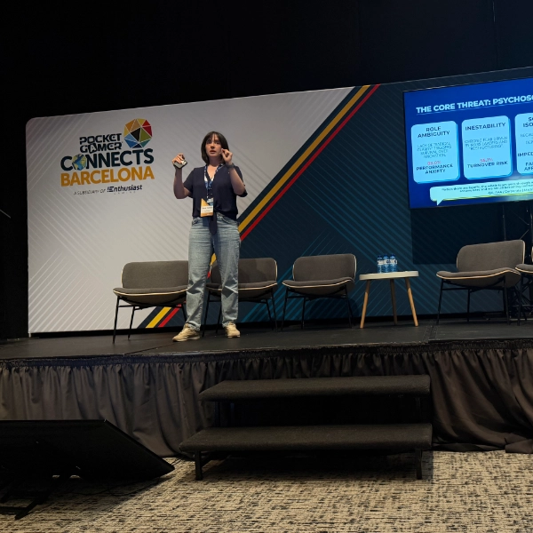 HappyPathLAB talk on stage at Pocket Gamer Connects Barcelona